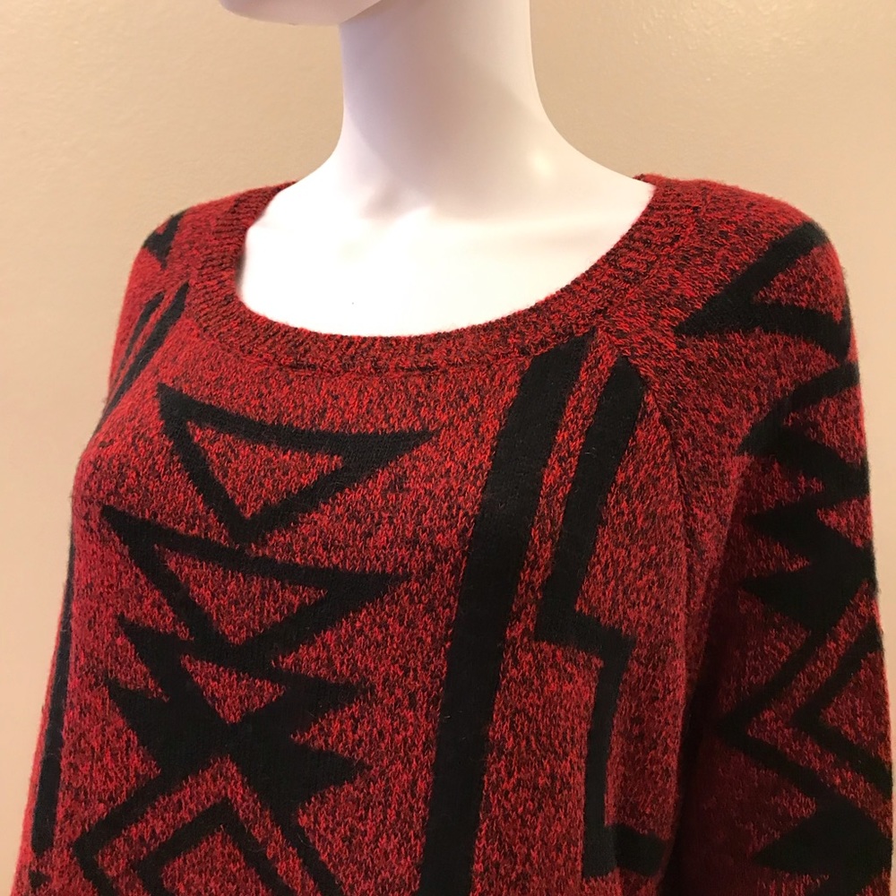 Express Red and Black Geometric Sweater, Size M - Picture 9 of 11